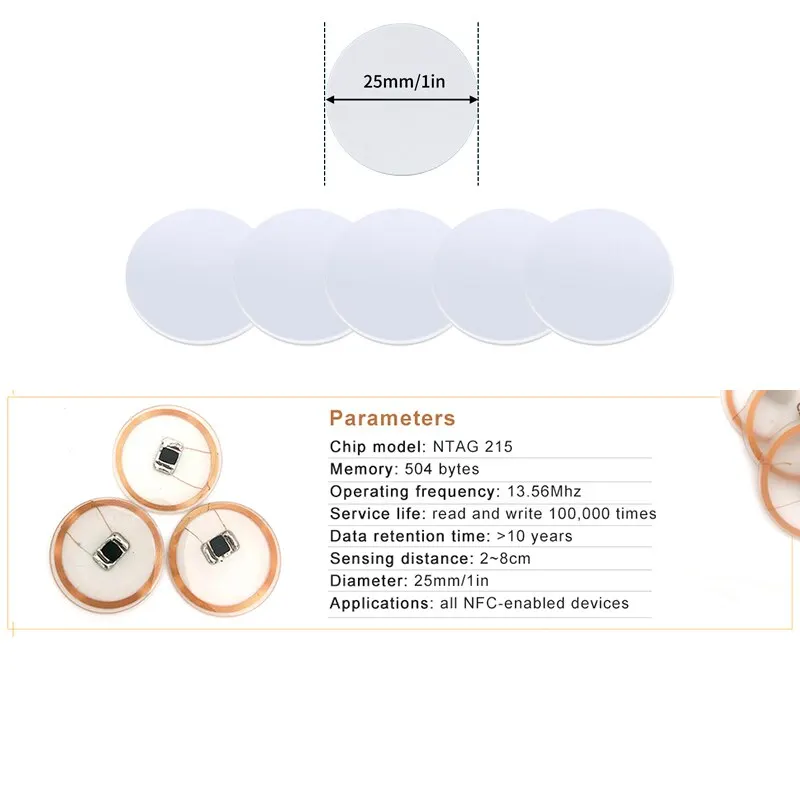 20pcs 50pcs 13.56MHz Ntag215 N - огляд і ціна Nfc Tag Programmable
